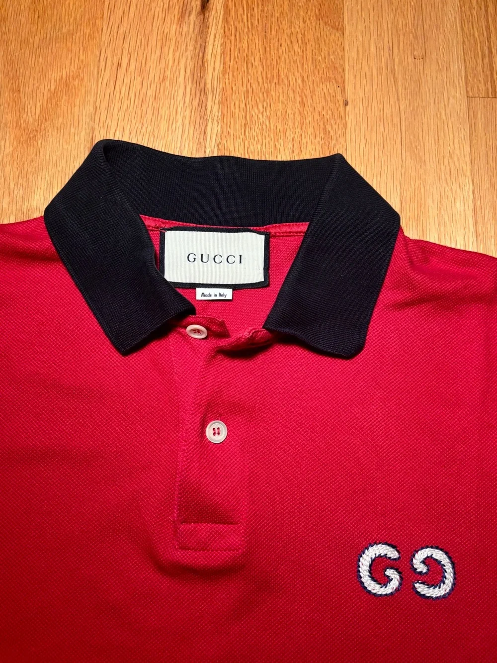 SOLD - Gucci Red Black Collar GG Runway Polo